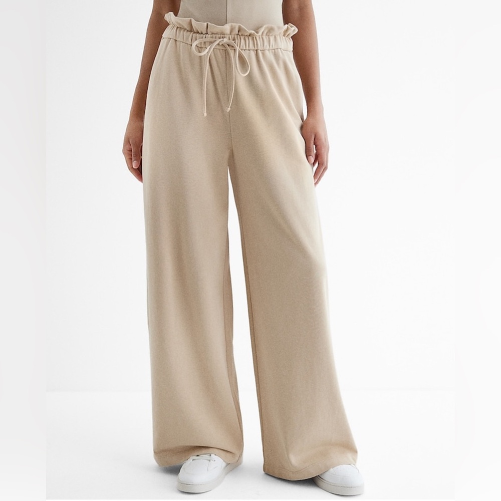 Express Knits Drawstring High Waisted Paperbag Wide Pants